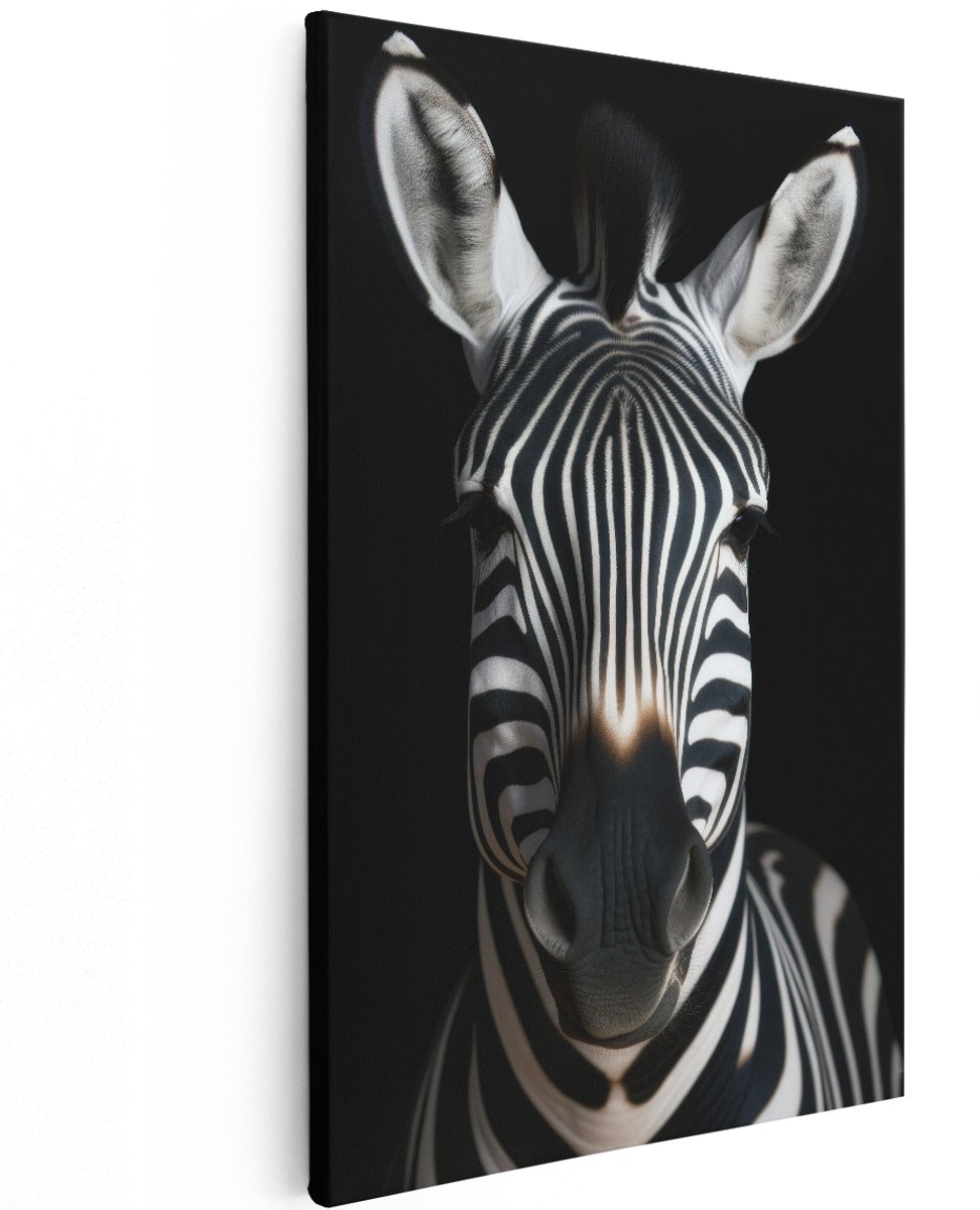 Artaza Canvas Schilderij Zebra - 120x180 cm - Groot - Wanddecoratie Dieren - Muurdecoratie Zwart Wit - Decoratie Dierenkop Woonkamer