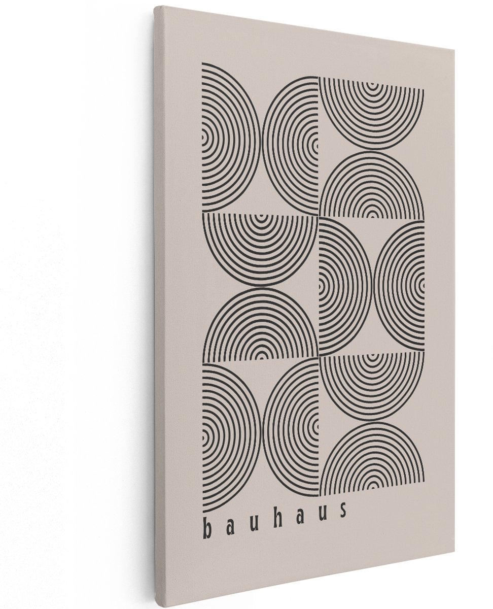 Artaza Canvas Schilderij Abstract Bauhaus - 120x180 cm - Groot - Wanddecoratie Geometrisch - Muurdecoratie Zwart Beige - Decoratie Cirkels