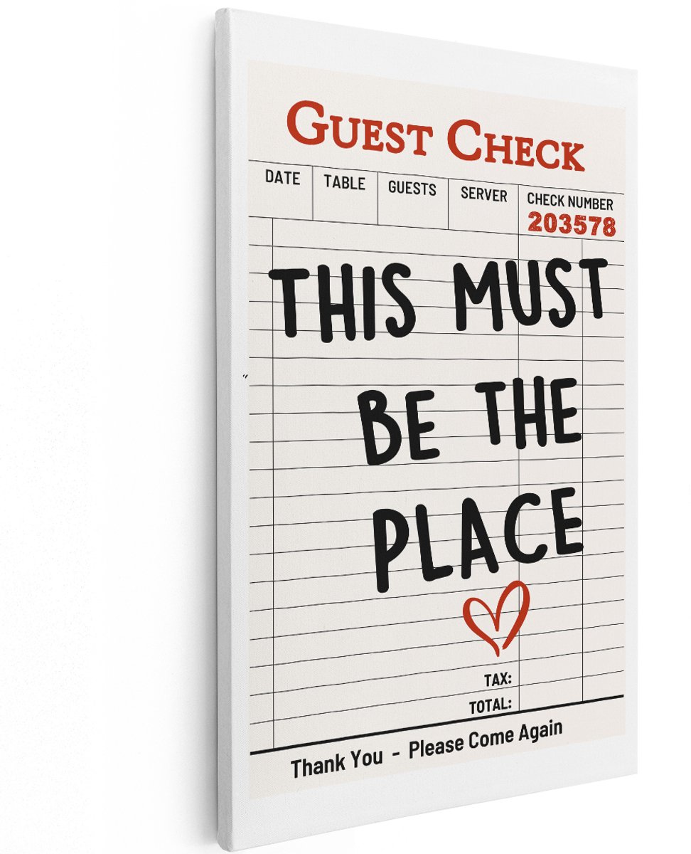 Artaza Canvas Schilderij Guest Check - 120x180 cm - Groot - Wanddecoratie Tekst This Must Be The Place - Muurdecoratie Vintage - Decoratie Hart Rood