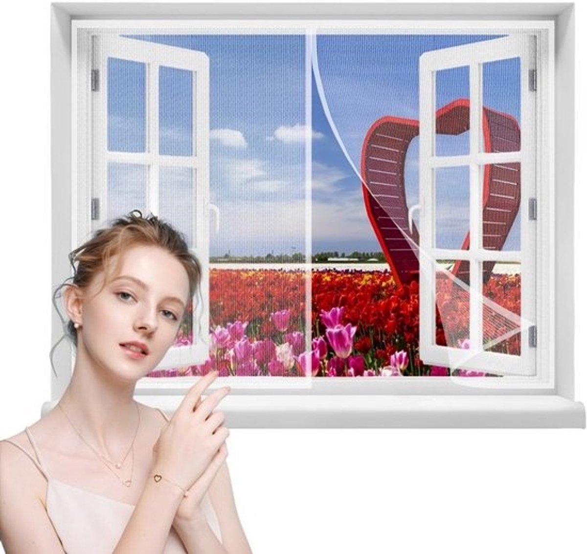 Vlieggordijn 150 x 120 cm - Sterk vliegengaas met volledige framehaak - Past bij alle raamformaten - Supersterke kleefkracht - Wit