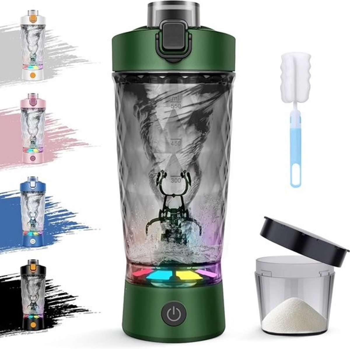 Elektrische Shaker 650 ml - USB-oplaadbaar, BPA-vrij met LED-verlichting en Poedercompartiment