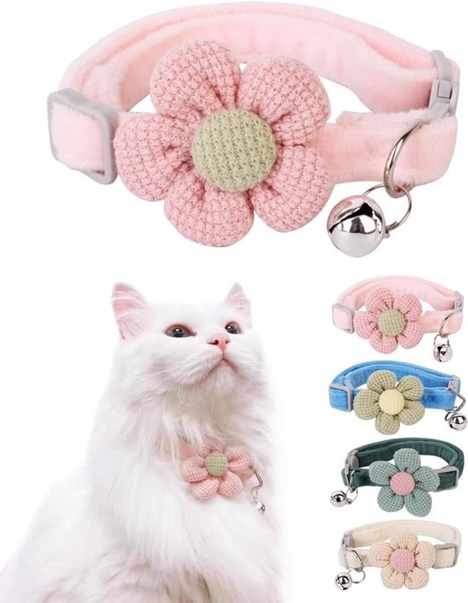 Verstelbare Kattenhalsband met Veiligheidssluiting en Belletje - Bloemenpatroon voor Kittens en Volwassen Katten