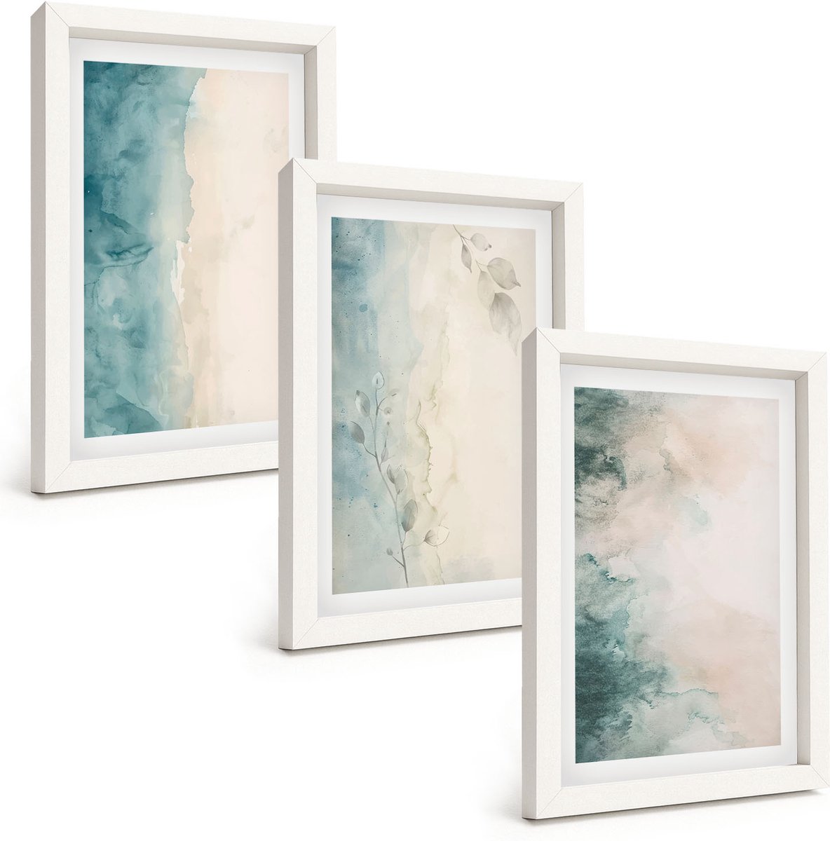 Wallfluent 3-Delige Schilderij Set - Aquarellen Op Canvas In Minimalistische Stijl - 20 x 30 - Wanddecoratie - Muurdecoratie - Woonkamer - Interieur Decoratie