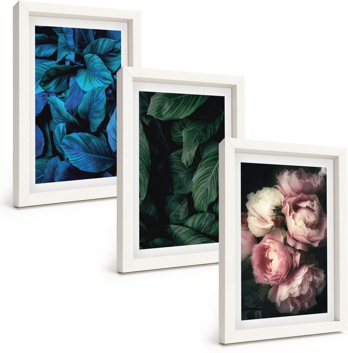 Wallfluent 3-Delige Schilderij Set - Bladeren En Bloemen In Verschillende Kleuren - 20 x 30 - Muurdecoratie - Wanddecoratie - Hal - Interieur Decoratie