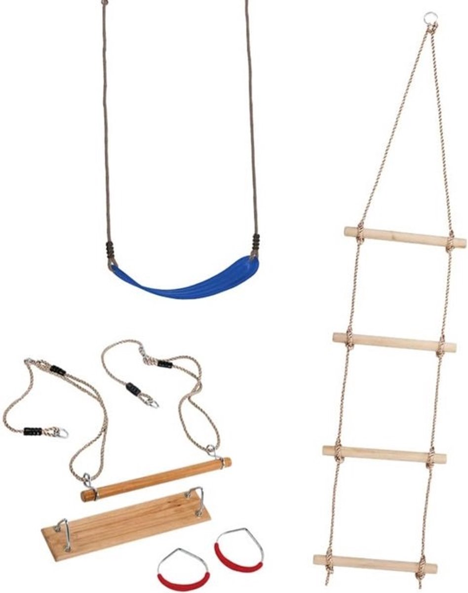 Schommel- en Klimaccessoireset voor Speeltoren en Klimrek - Inclusief Elastische Schommel, Trapeze en Touwladder