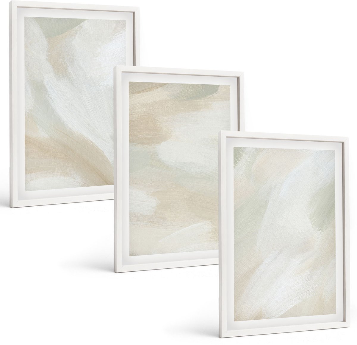 Wallfluent 3-Delige Schilderij Set - Verftextuur, Sporen Van Verf, Minimalisme - 40 x 60 - Moderne Wanddecoratie - Slaapkamer - Decoratieve Schilderijen