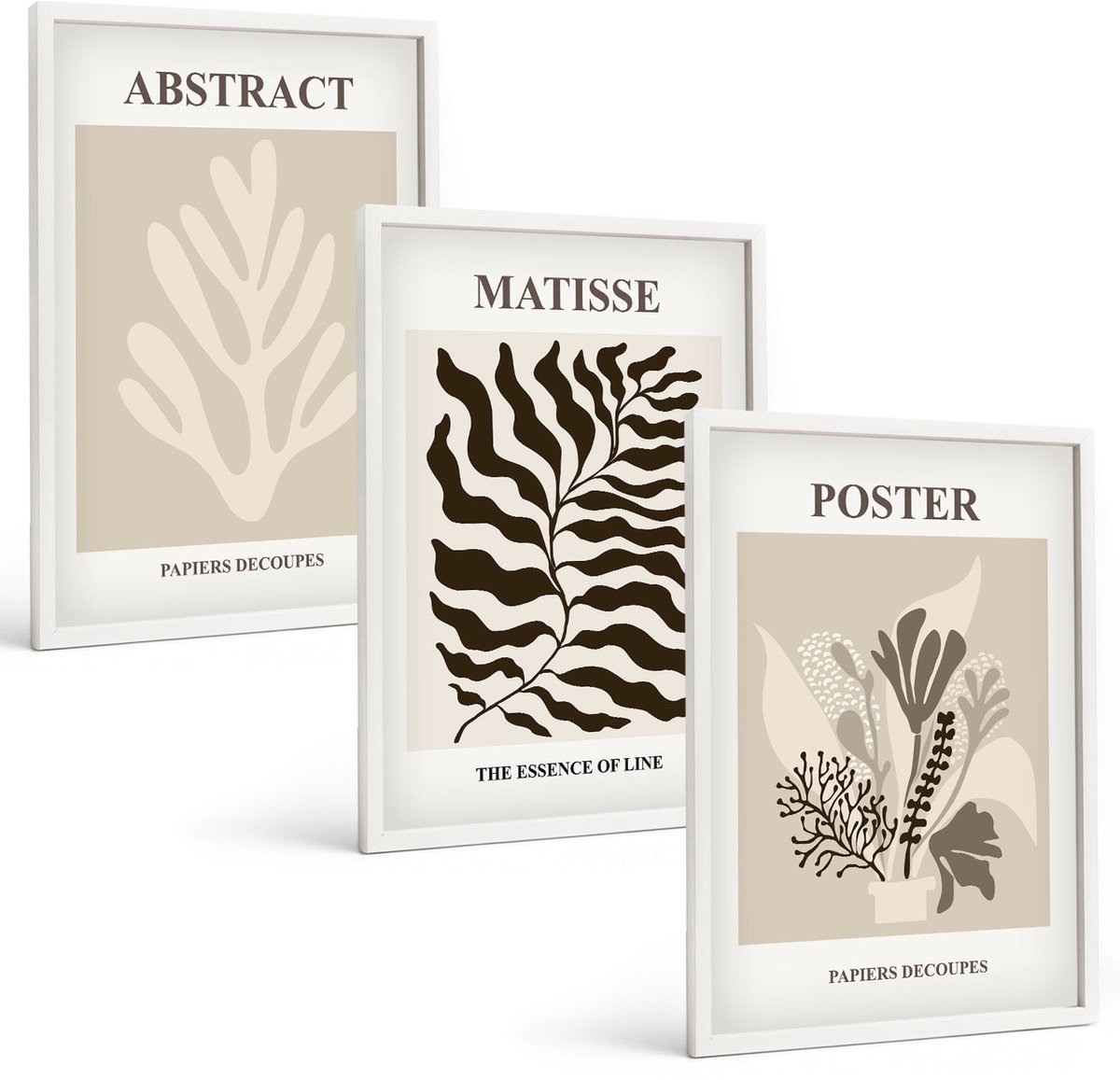 Wallfluent 3-Delige Schilderij Set - Plantenpatronen In Beige En Bruine Tinten - 40 x 60 - Wanddecoratie - Schilderijen Set - Interieur - Stijlvolle Muurdecoratie