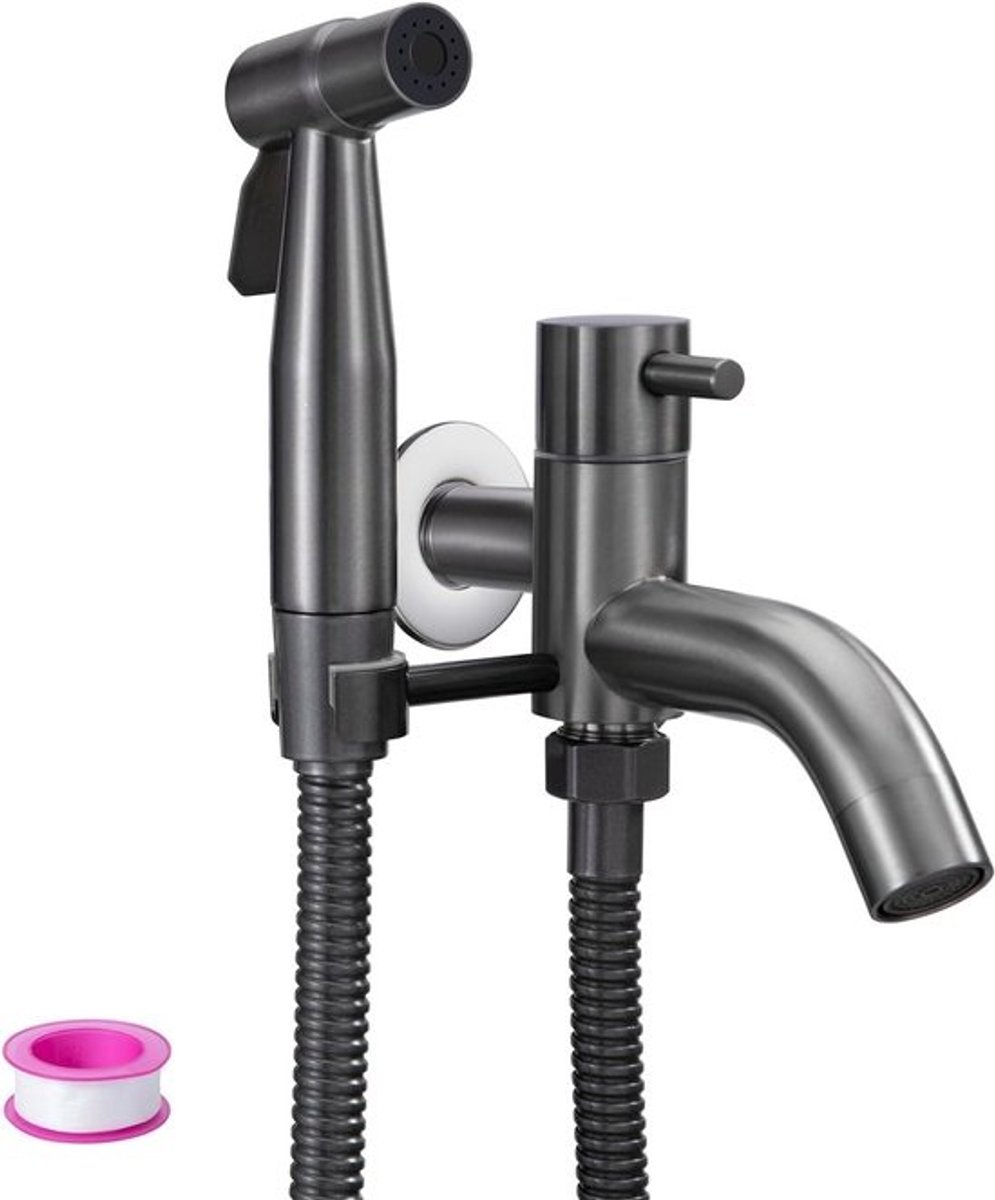 Handdouche Set van RVS met Koudwaterkraan voor Wandmontage - Bidet Sprayer voor Huisdieren, Lichaamsverzorging en Toiletonderhoud