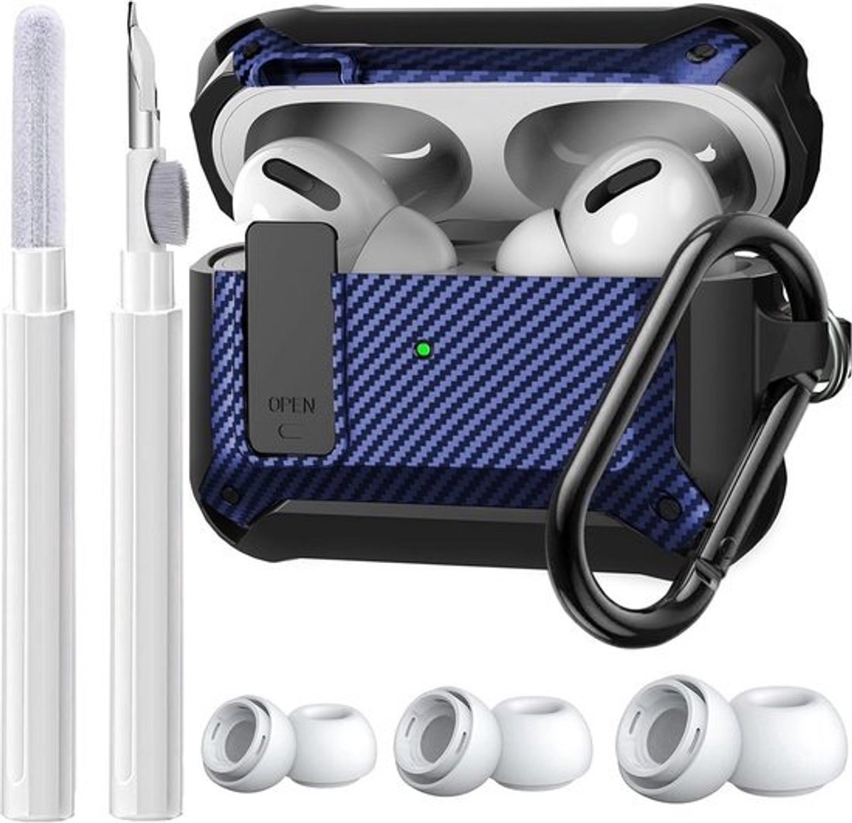 Robuuste Beschermhoes met Sleutelhanger en Dopjes voor AirPods Pro 2e & 1e Generatie