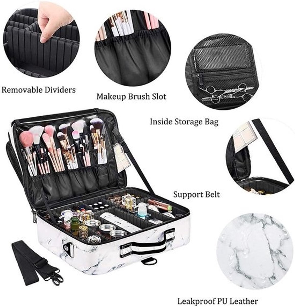 Grote Professionele Make-up Koffer Reis-Organizer met Verstelbare Vakken en Schouderriem
