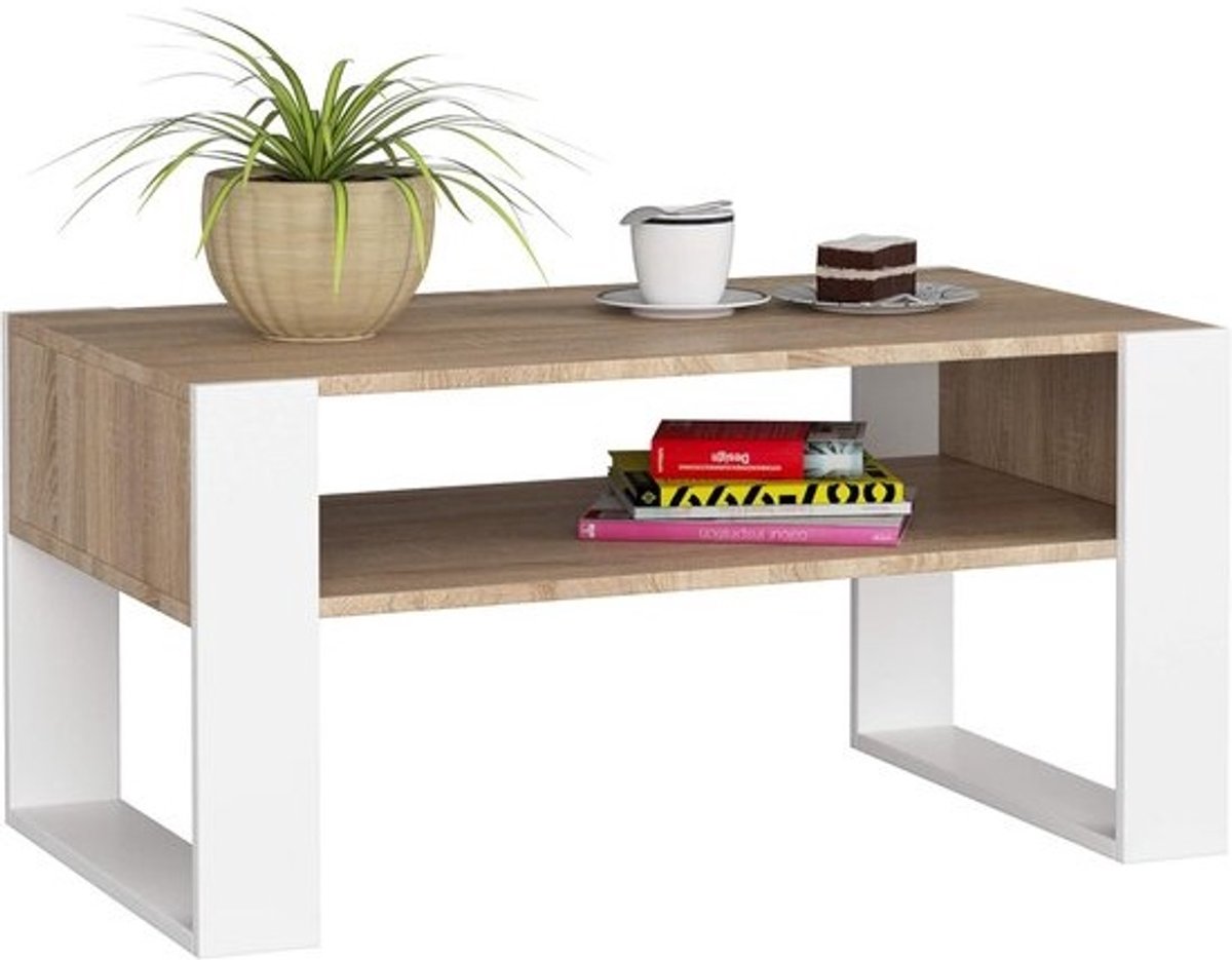Minimalistische Houten Salontafel met Legplank voor Woonkamer en Slaapkamer - 92 x 45 x 53 cm