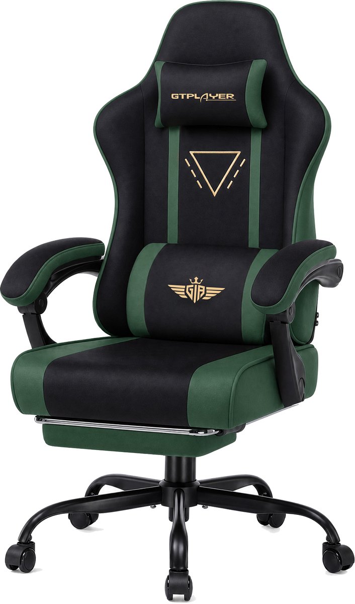 GTPLAYER - Gaming Stoel - Stoffen met Federsitz en Voetensteun 150kg - Groen