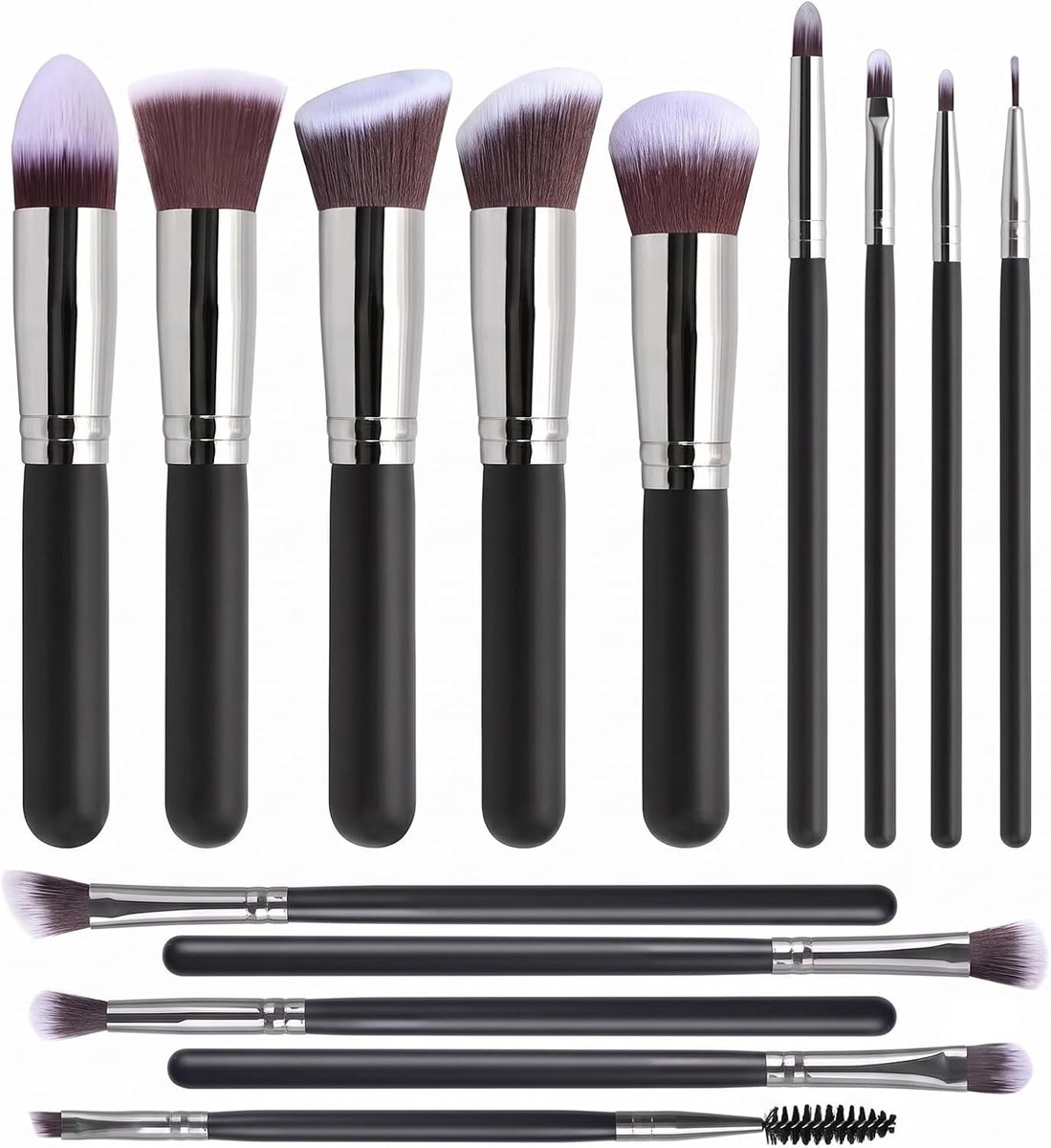 Complete Make-up Kwasten Set van 14 Stukken voor Foundation, Poeder, Oogschaduw en Concealer met Zachte Synthetische Haren, Ideaal voor Professionele Make-up en Dagelijks Gebruik