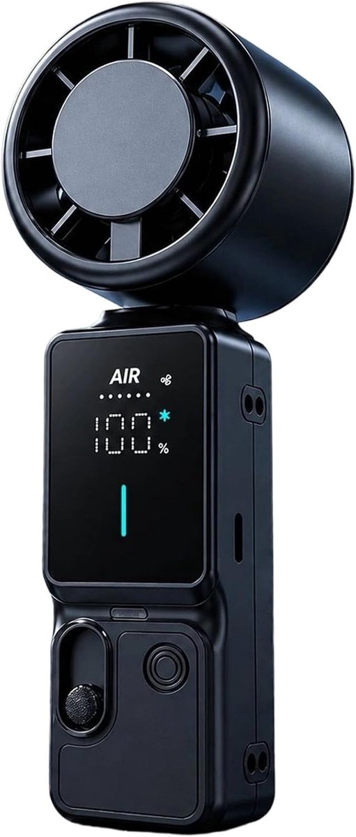 Handventilator - USB-Oplaadbare - Mini Fan Oplaadbaar - LED Display - Ideaal voor Thuis & Reizen - Lange Accuduur - Draagbare Mini Ventilator - 6 Standen - Donkerblauw - Mini Fan - Draagbare Handventilator met Digitaal Display - Zwart