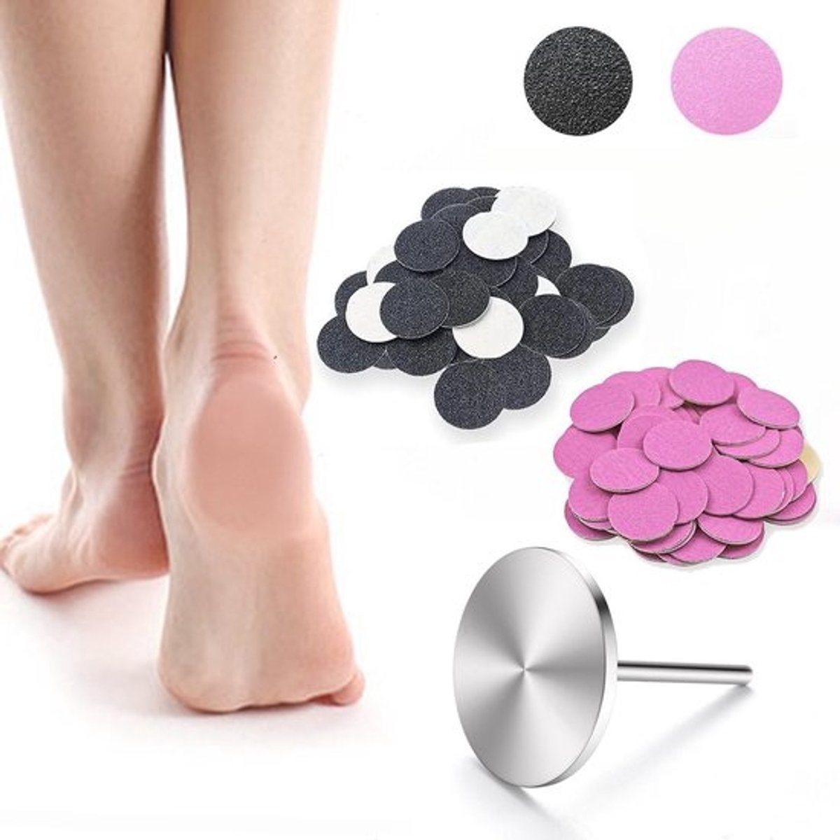 Slijpschijven Pedicure - Schuurpapier Voeten - Eelt Verwijderen - 100 Stuks Set - 15mm Diameter - Zwart Roze