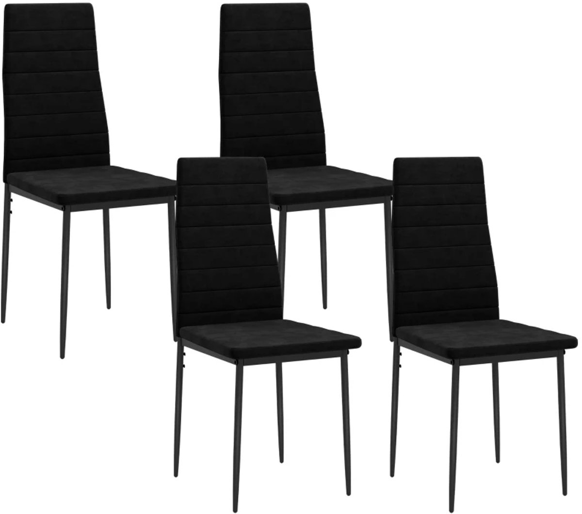 Eetkamerstoel - Set Van 4 - Armloos Design - Stoffen Bekleding - Metalen Poten - Zwart