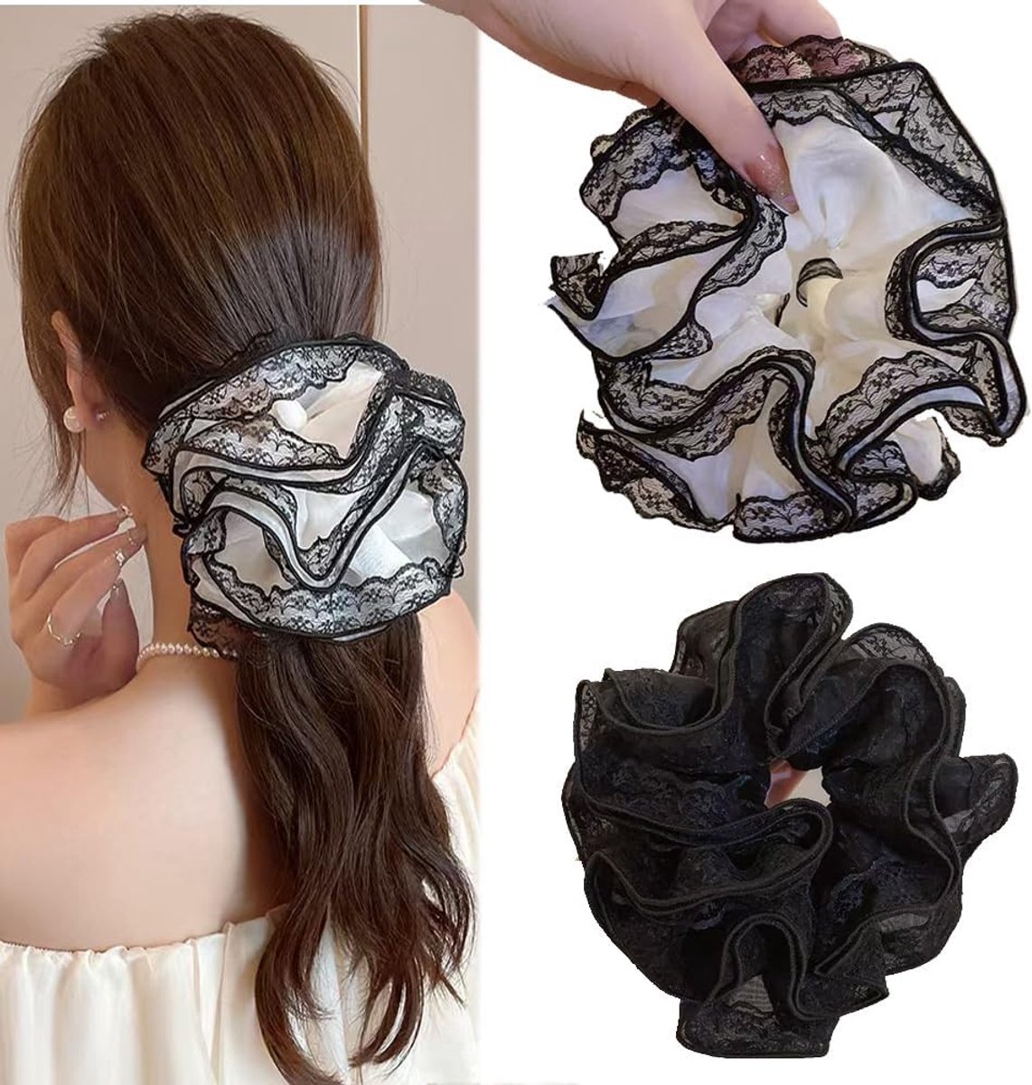 Chiffon Haarbanden met Grote Bloem voor Vrouwen en Meisjes - Elastische Ponytail Houder en Haaraccessoires voor Elke Gelegenheid
