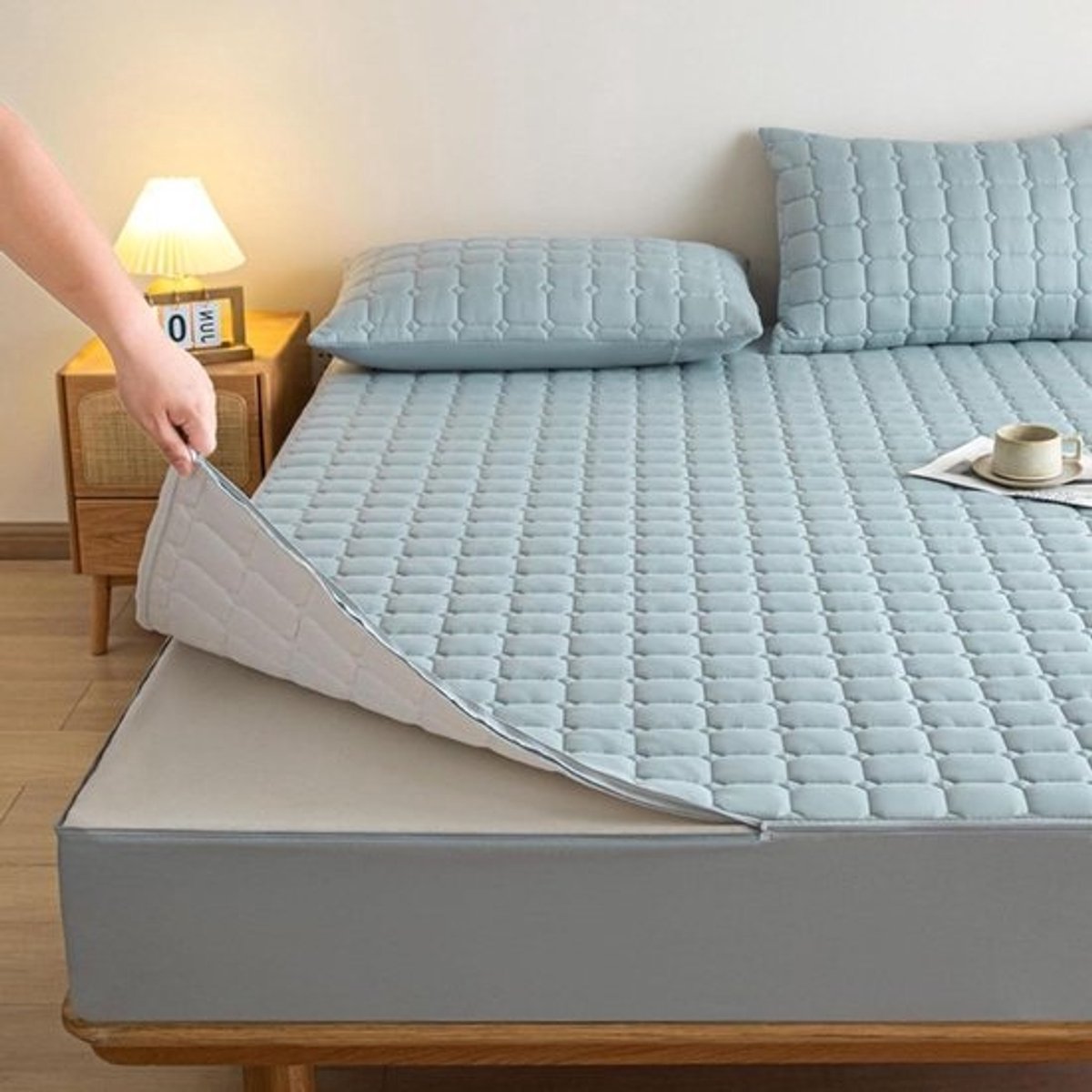 Matrasbeschermer - Matrashoes - Matras Beschermen - Volledige Ritssluiting - 90x200+10cm - Cyaan