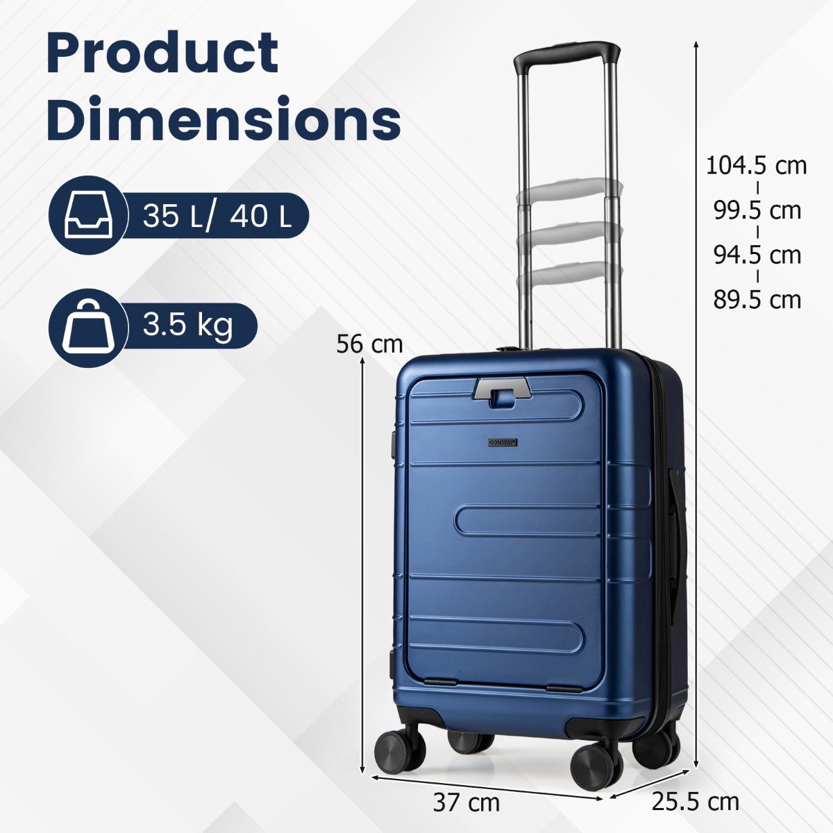 SureDeal® - Kamper - Uitbreidbare Reiskoffer Lichte - 37x25,5x56 cm - Marineblauw