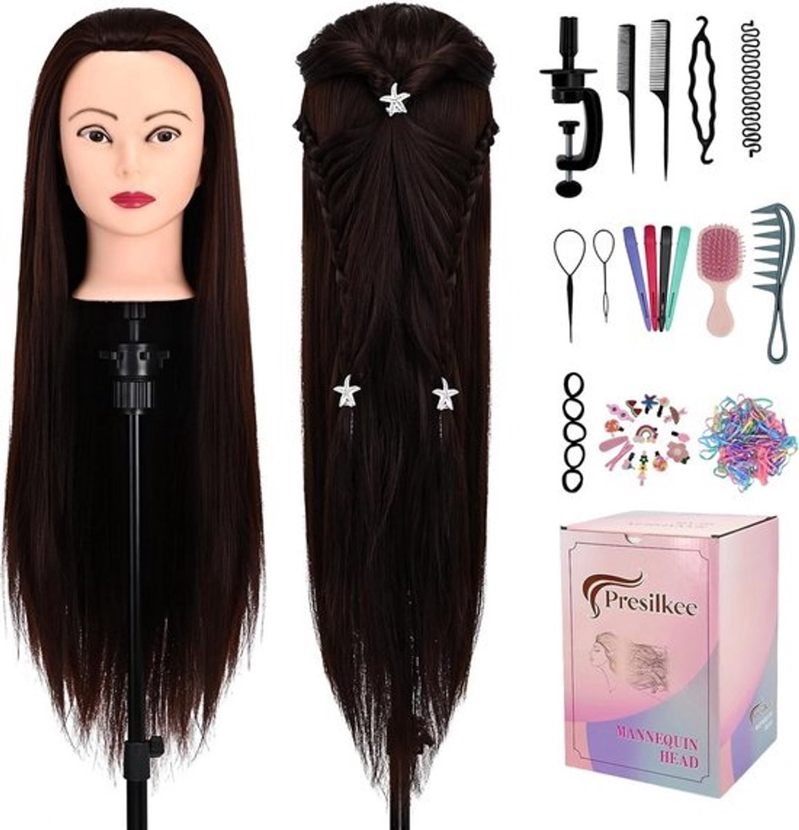 Trainingshoofd Kapper met 28 inch Synthetisch Haar voor Vlechten en Knippen