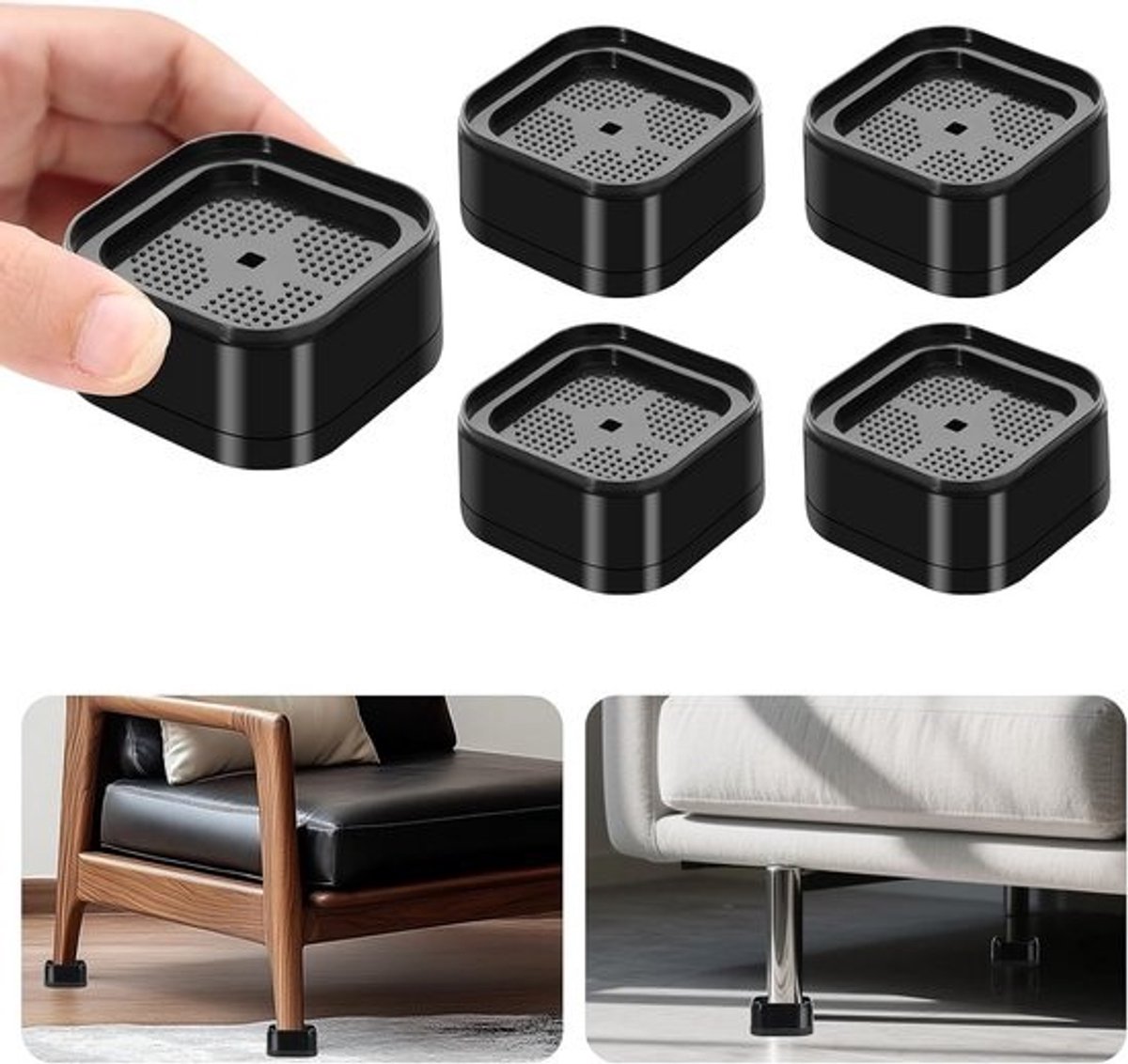Set van 4 Verstelbare Meubelverhogers - Stapelbaar voor Extra Hoogte (2,5 cm - 7,5 cm)
