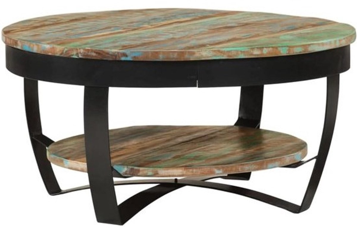 Ronde Salontafel van Gerecycled Massief Hout met Opbergvak