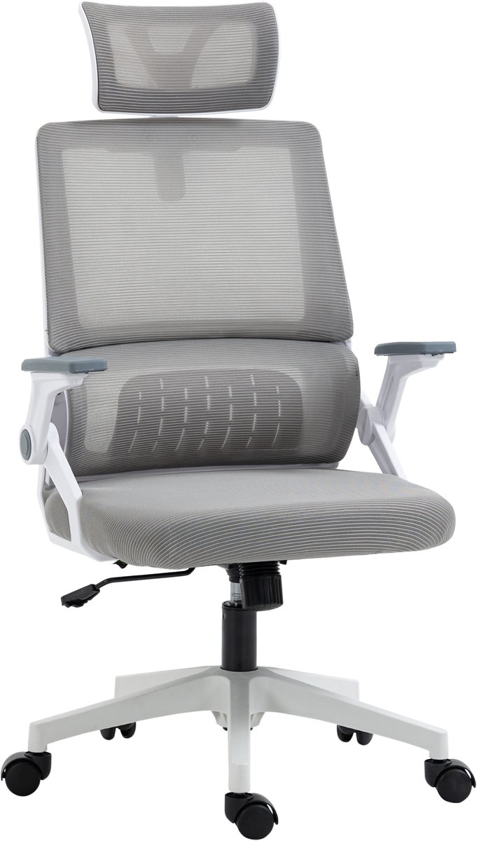 Verstelbare bureaustoel van polyester mesh met ergonomische - kantelbare en draaibare rugleuning - grijs