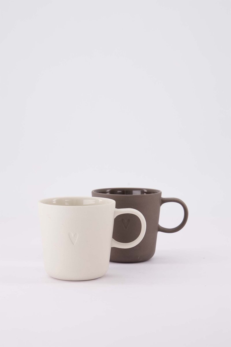 Zusss Set Van 2 Koffiemokken Met Oor Hartje - Keramieken Mokken - Sand & Bruin - 230Ml Keramiek Zand / Bruin