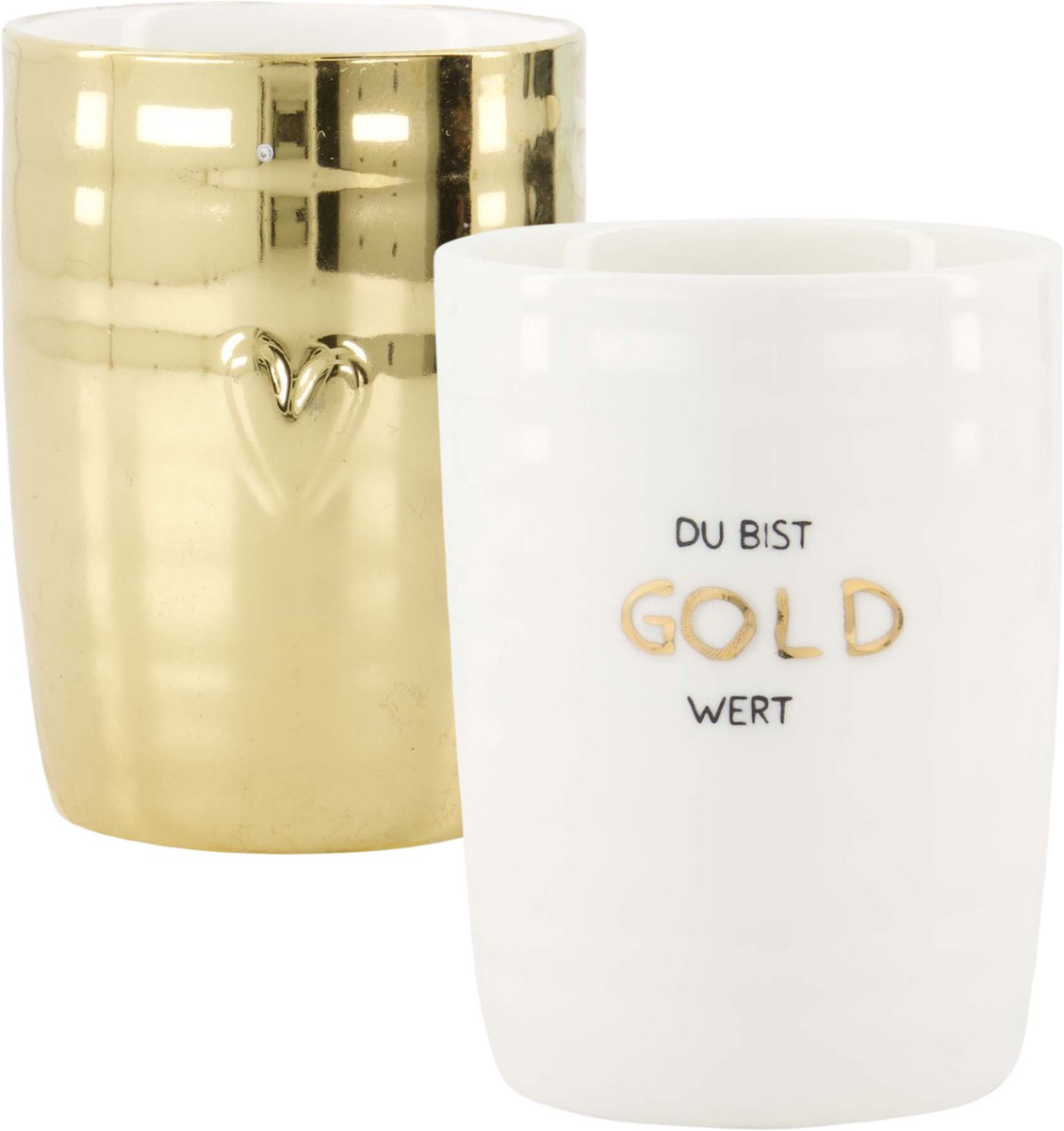 Zusss Cadeauset Koffiemokken Du Bist Gold Wert & Hartje - Set Van 2 - 225Ml Keramiek Wit / Goud