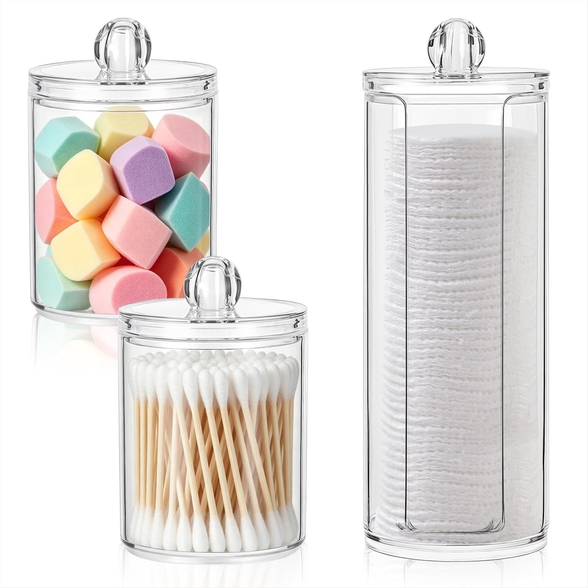 Opbergdoos voor Wattenstaafjes en Wattenbollen - 3 Stuks - Make-up Verwijderaar en Organizer voor Badkamer met Deksel
