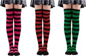 Kniekousen voor dames – Brede strepen – Extra lange over-de-knie-kousen – Casual gestreepte kniekousen – Geschikt voor dagelijks gebruik – Ideaal voor cosplay-carnaval-verkleedfeestjes en meer – Set van 3 paar