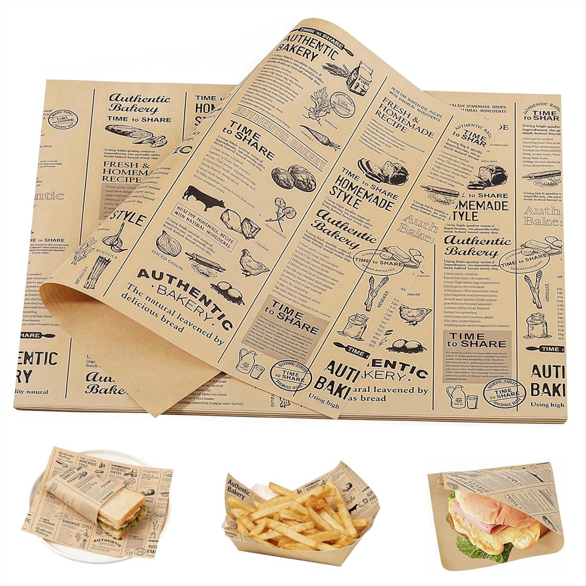 100 Vette Bestendige Papieren Vellen voor Voedselverpakking - Perfect voor Hamburgers, Frietjes en Taarten (28 x 38 cm)