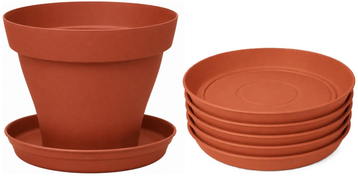 EDA Bloempot onderschaal Romeo - 6x - kunststof - terracotta - D12 x H1,8 cm - opvangschalen