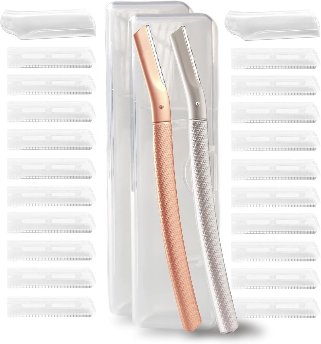 Set van 20 RVS Oogbrow Scheermesjes voor Vrouwen, Gezichtsbeharing Verwijderen, Oogbrow Trimmer en Scheermes in Roze Goud, Perfect voor een Strakke Look