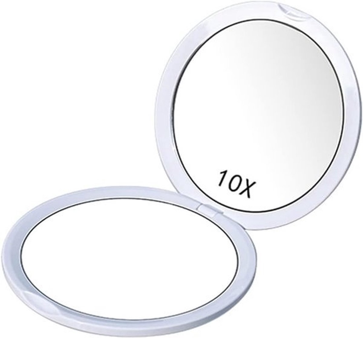 Compacte Spiegel - Draagbare Make-up Spiegel - Snel Bijwerken - Dubbelzijdig 10x Vergroting - Diameter 10cm - Wit