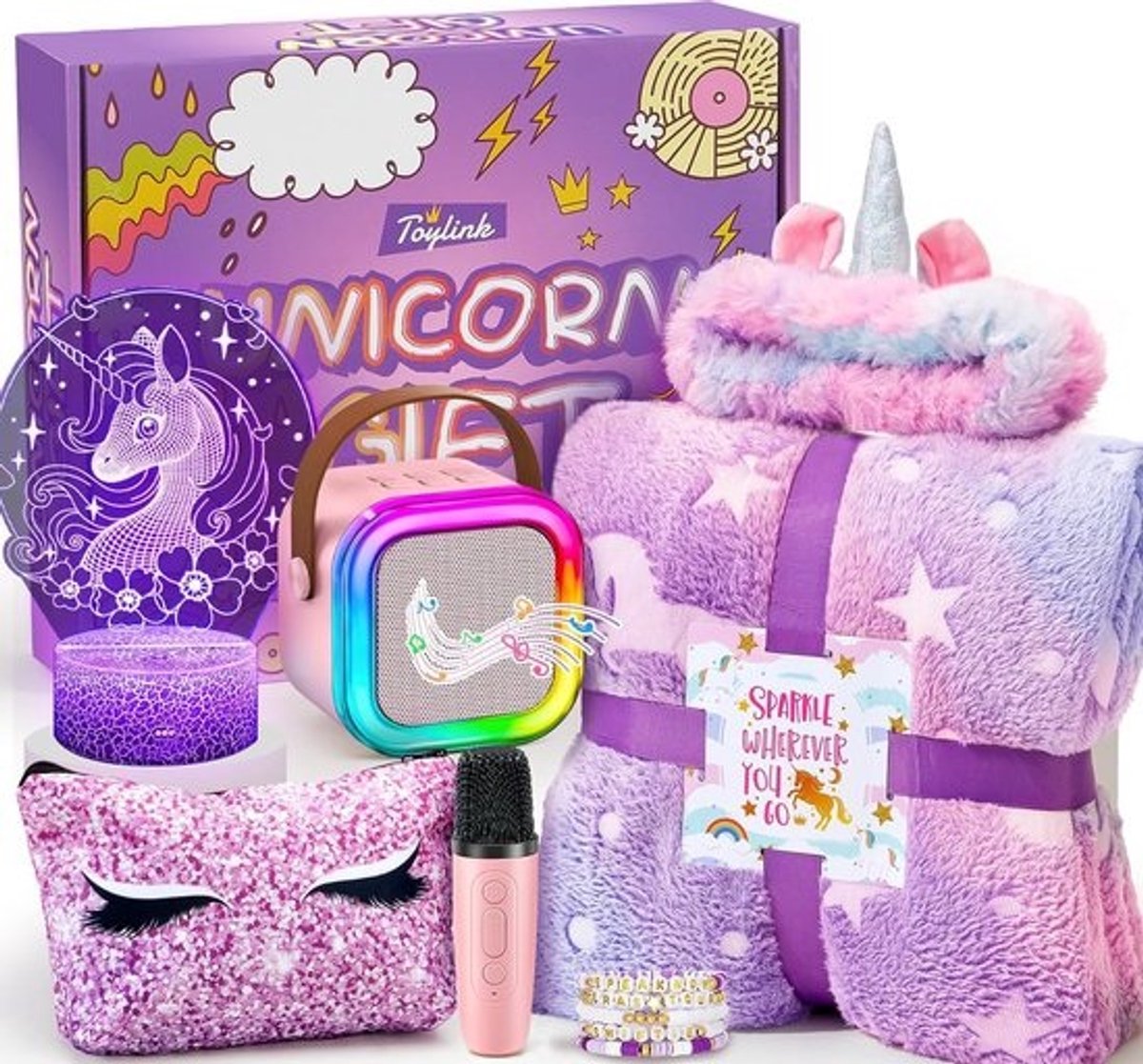 Eenhoorn cadeau set voor meisjes 4-9 jaar met draadloze karaoke microfoon en luidspreker