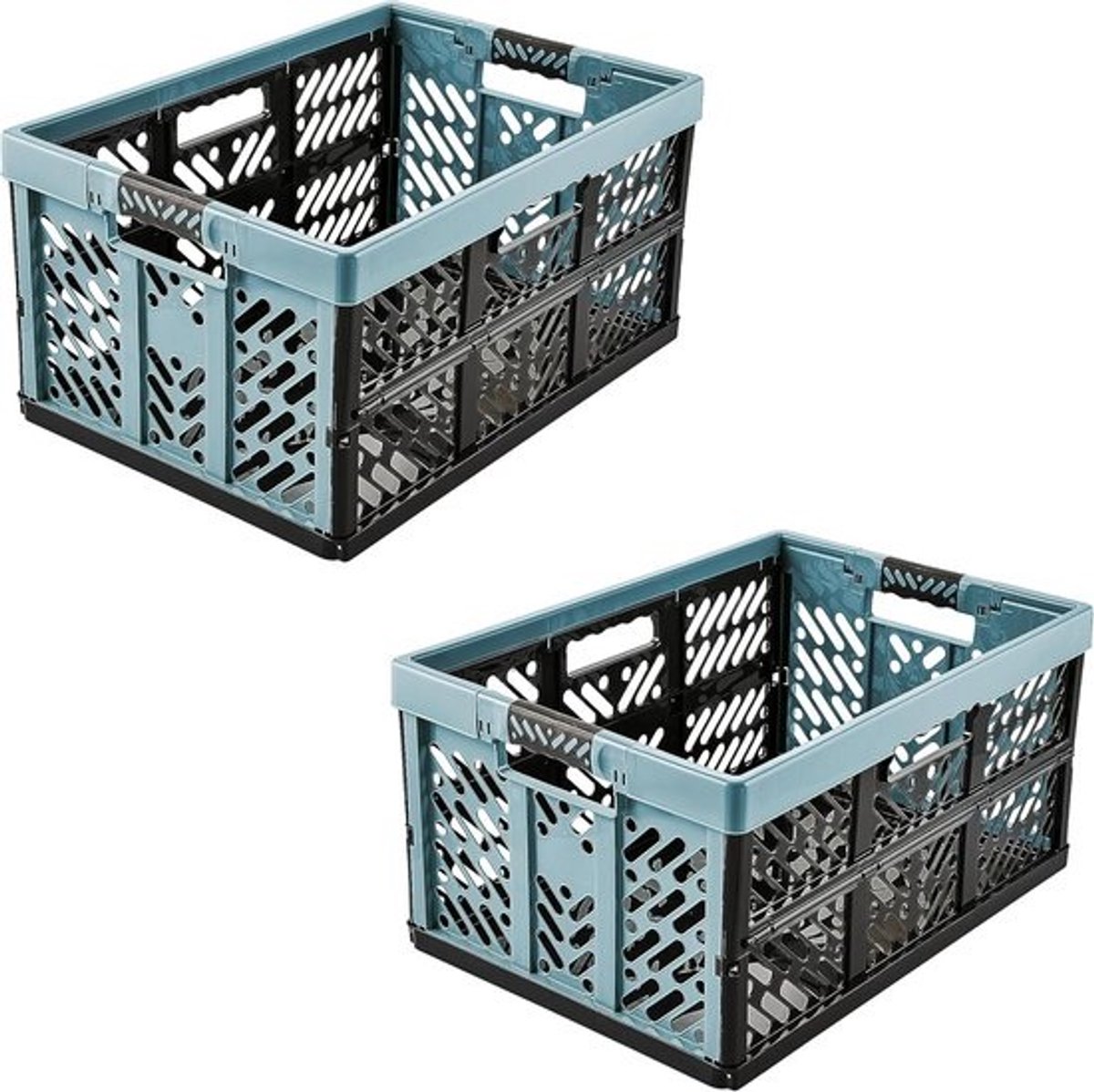 Set van 2 stevige inklapbare kratten met soft-touch handvatten 45L