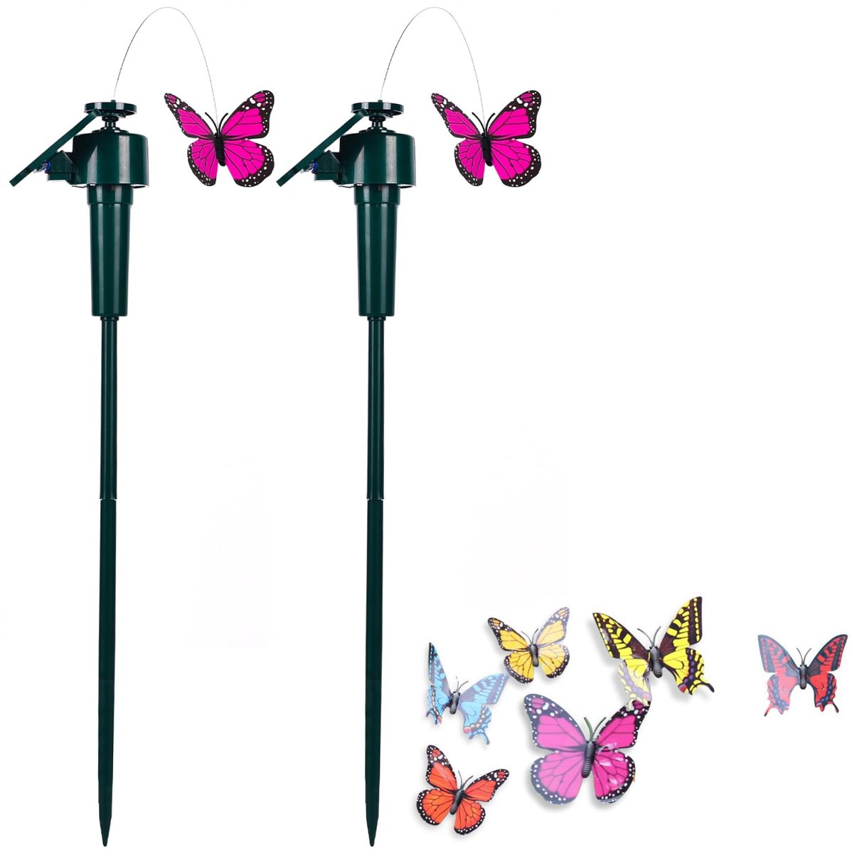 Vlinder, 2 stuks Vlindertuin, Zonne-/Batterij Aangedreven Vliegende Fladderende Vlinders Voor Tuin, Planten, Bloemen - ShopVlot