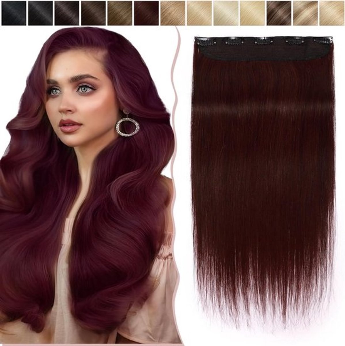 Clip-in Haarextensions Echt Haar - Dik Volume - Wijnrood