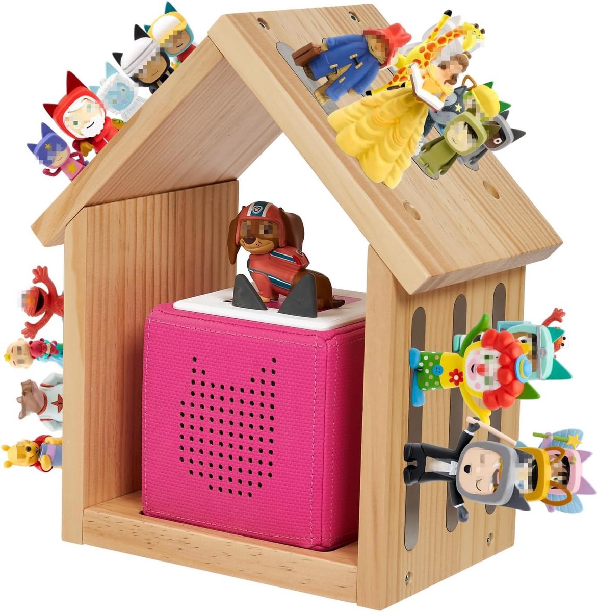 Houten Opbergrek - Huisvormig Zwevend - Voor audiofiguren - Voor 20-24 figuren