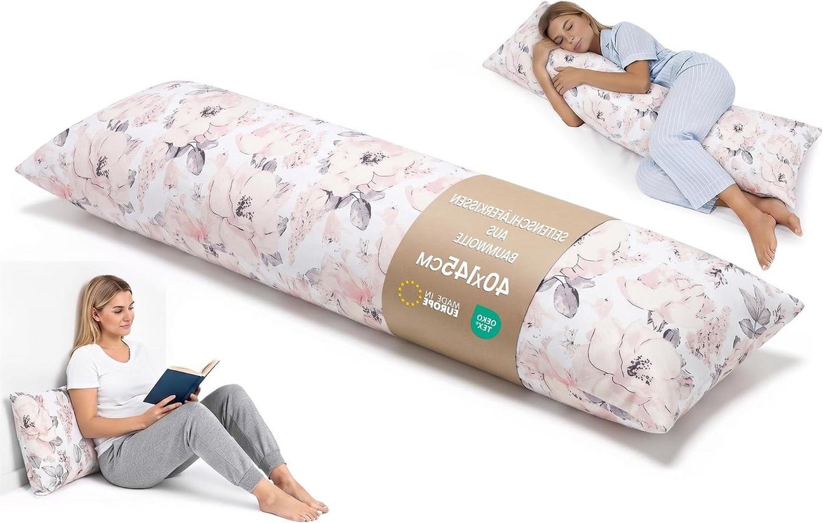 Zijslaper kussen - Lichaamskussen - Ontspannen slapen - Ergonomisch ontwerp - 40x145 cm - Wilde Roos
