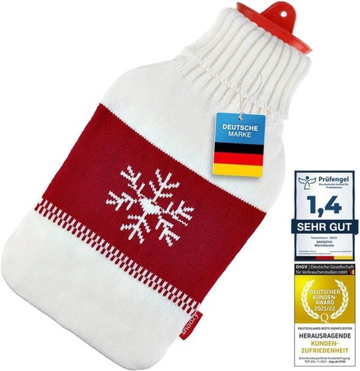 Extra Grote Warmwaterkruik 2 Liter met Zachte Sneeuwvlok Hoes - Langdurige Warmte