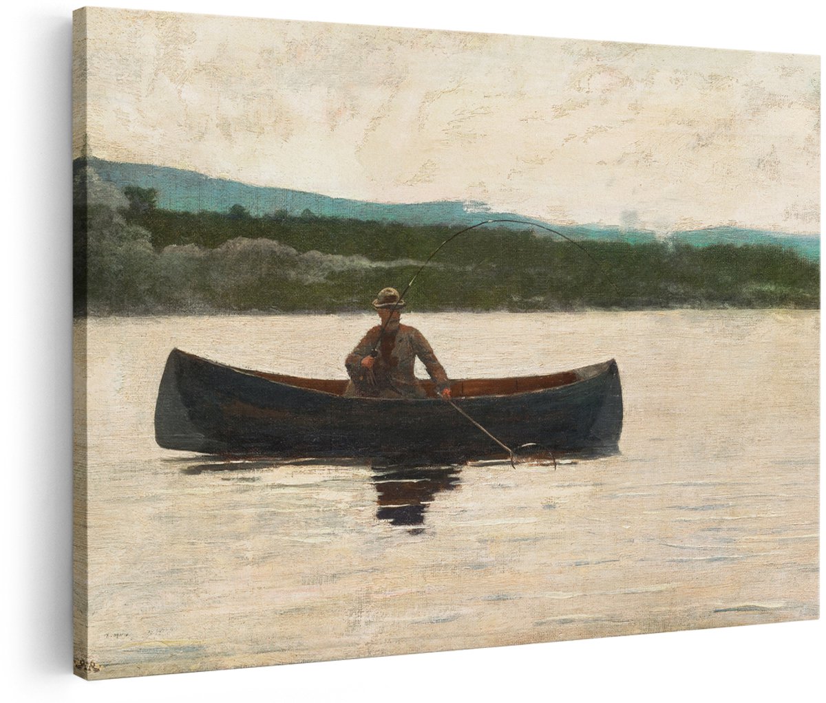 Artaza Canvas Schilderij Visser In Kano - 180x120 cm - Groot - Wanddecoratie Landschap - Muurdecoratie Natuur - Schilderijen Oude Meesters
