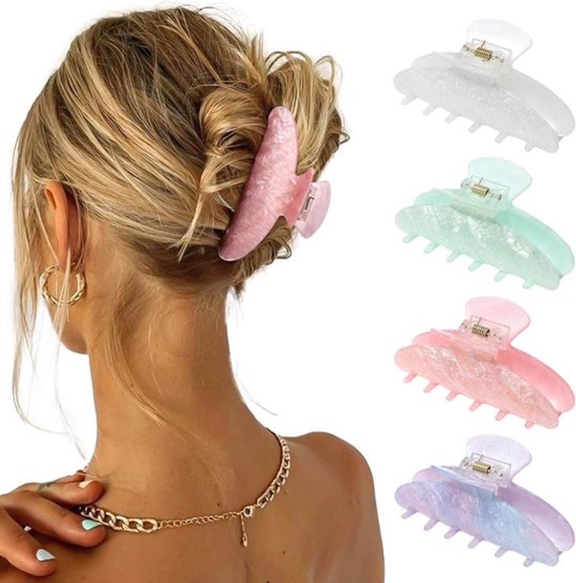 4x Grote Luxe Haarclips Gemaakt van Acryl voor Dik Haar - Diverse Kleuren