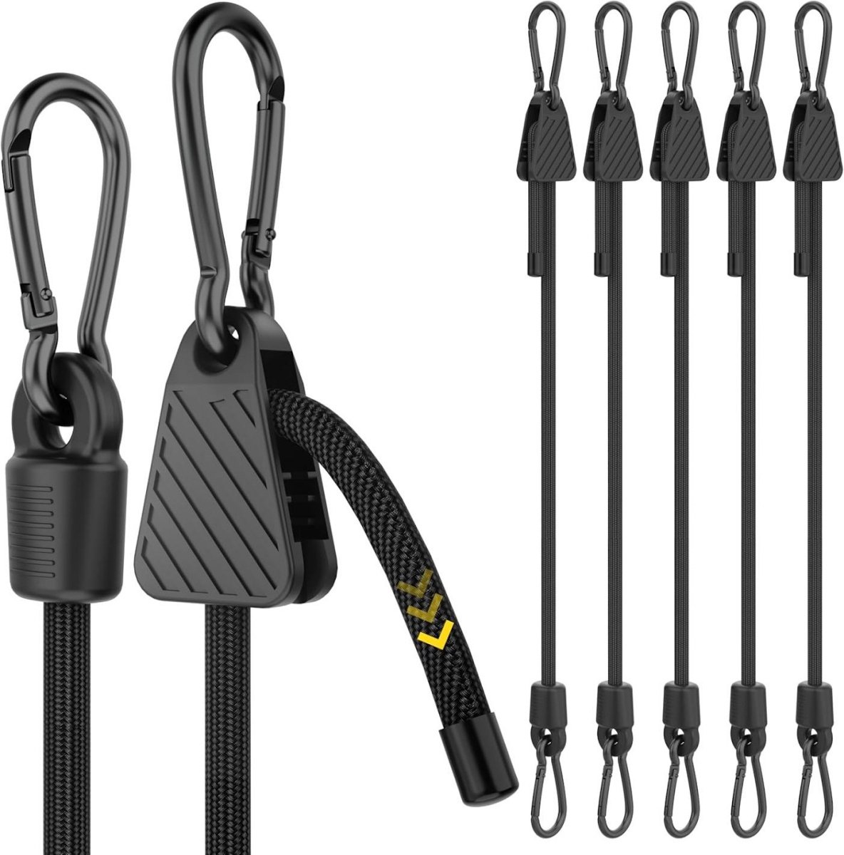 SSTRWGOOD Verstelbaar elastisch koord - Set van 6 - Met haak - 100 cm - Met karabijnhaak - Zwart elastisch koord voor bagage - latex rubber materiaal - Geschikt voor zonneschermen, zeilen, tuinen, fietsen, auto's en vracht.