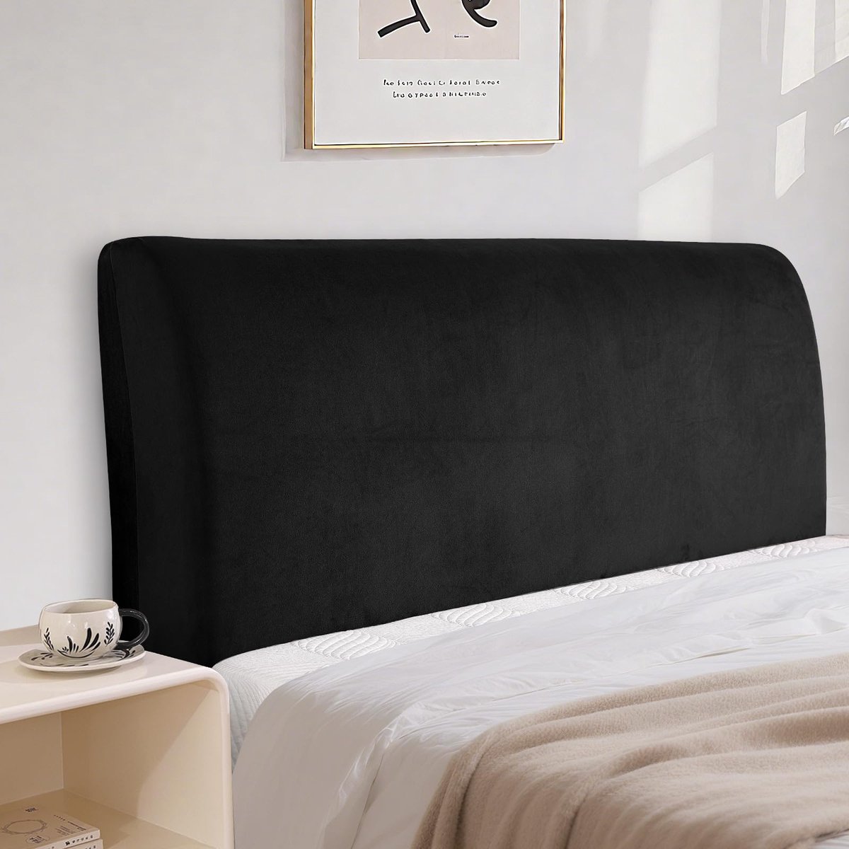 CYCMACO Fluwelen Bed Headboard Cover, Stretch All-Inclusive Bescherming Cover, Elastisch, Effen, Stofdichte - ShopVlot