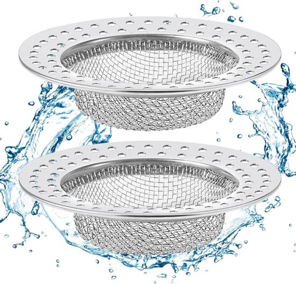 2x Roestvrijstalen Afvoerzeef voor Keuken en Douche - Universele Zeef voor Wastafel en Badkuip (7.8 cm)