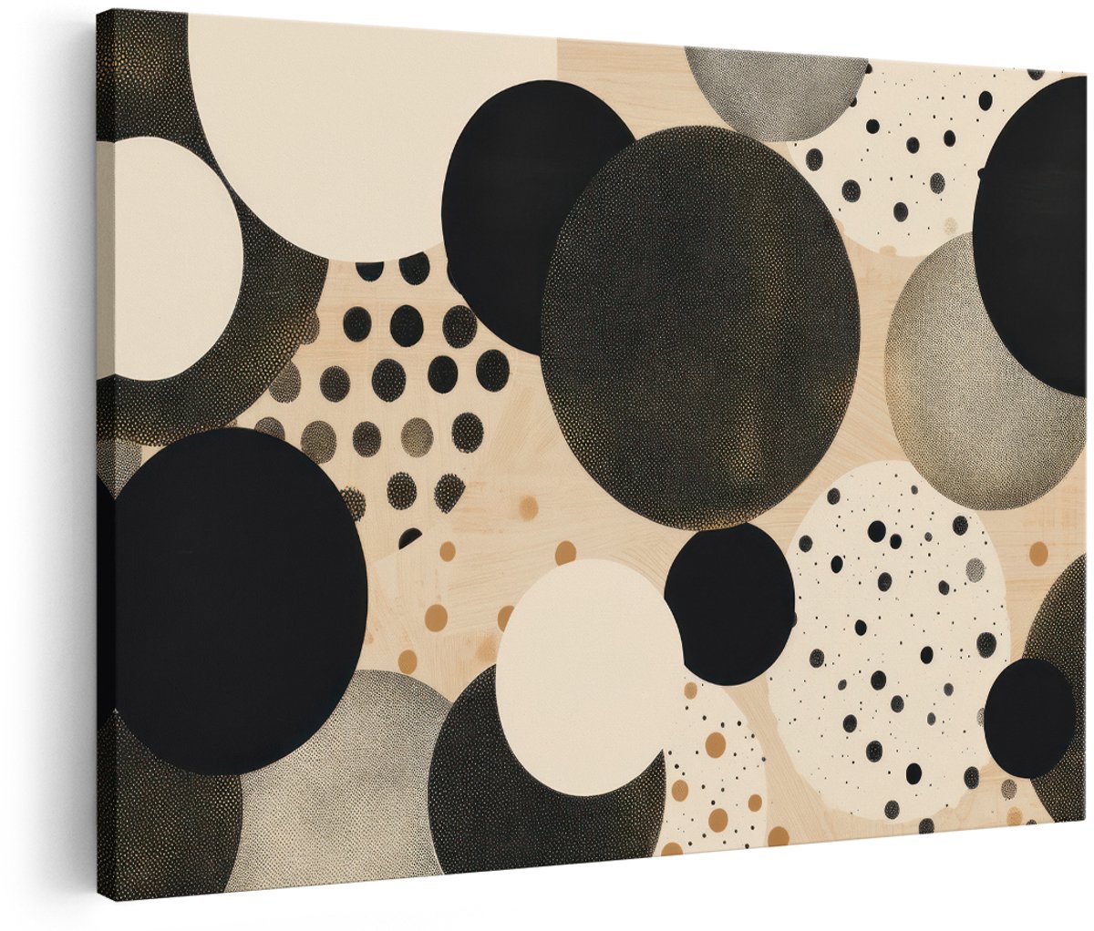 Artaza Canvas Schilderij Abstract - 180x120 cm - Groot - Wanddecoratie Japandi - Muurdecoratie Cirkels - Decoratie Woonkamer - Beige Zwart