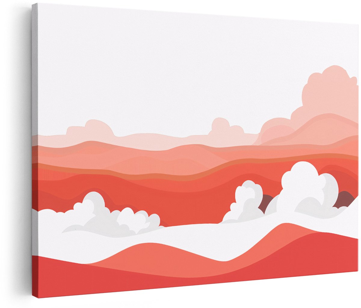 Artaza Canvas Schilderij Abstract Landschap - 180x120 cm - Groot - Wanddecoratie Rode Bergen - Muurdecoratie Minimalistisch - Schilderijen Op Canvas Natuur