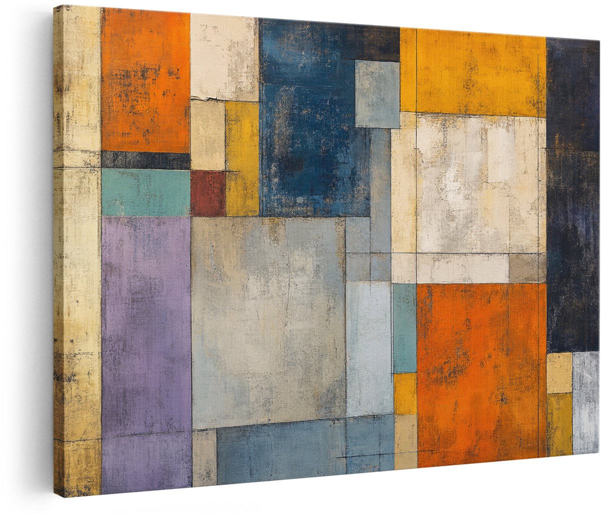 Artaza Canvas Schilderij Abstracte Geometrie - Multikleur - Kunst - 180x120 cm - Groot - Wanddecoratie Woonkamer - Schilderijen - Muurdecoratie